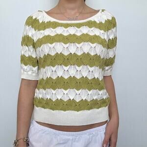 Calligraphie Green & White Chevron Striped Knit Top